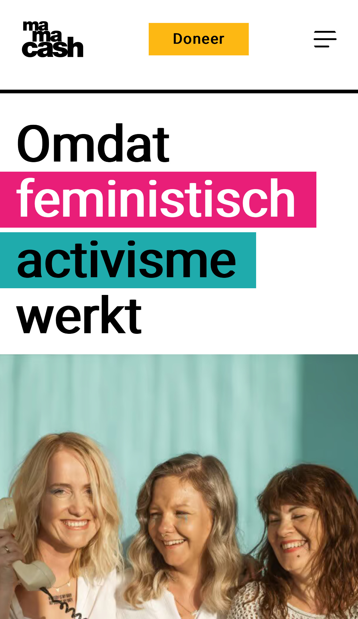 Screenshot van de Mama Cash website
